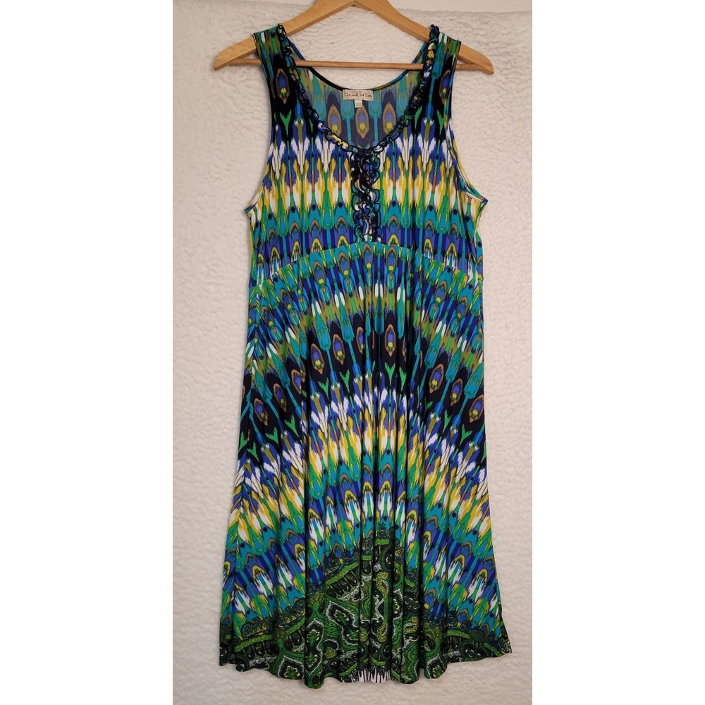 Live And Let Live Sleeveless Dress Size L Knee Length Geometric Y2K Boho 1898